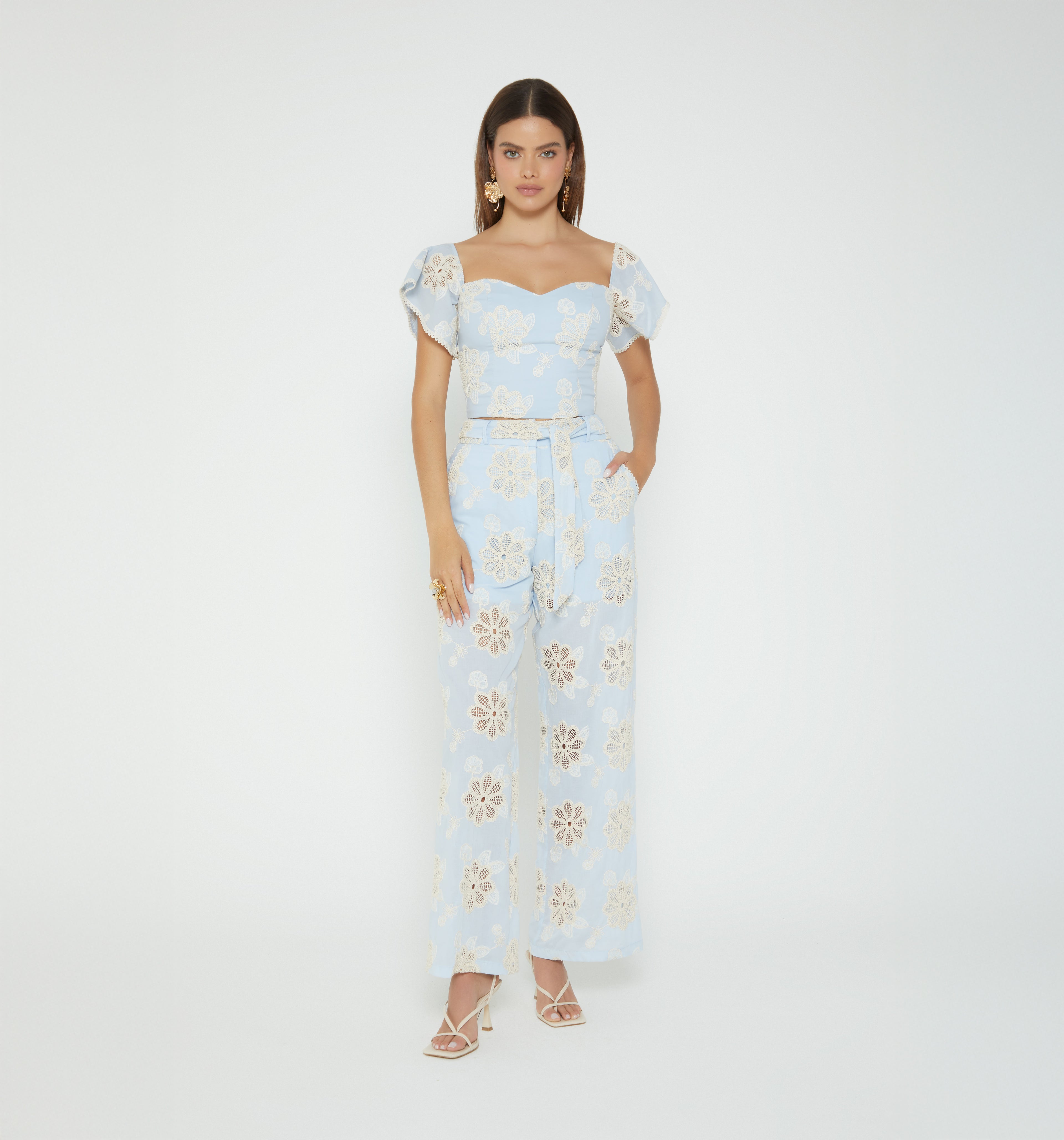 Pantalon Palazzo Con Escalerilla