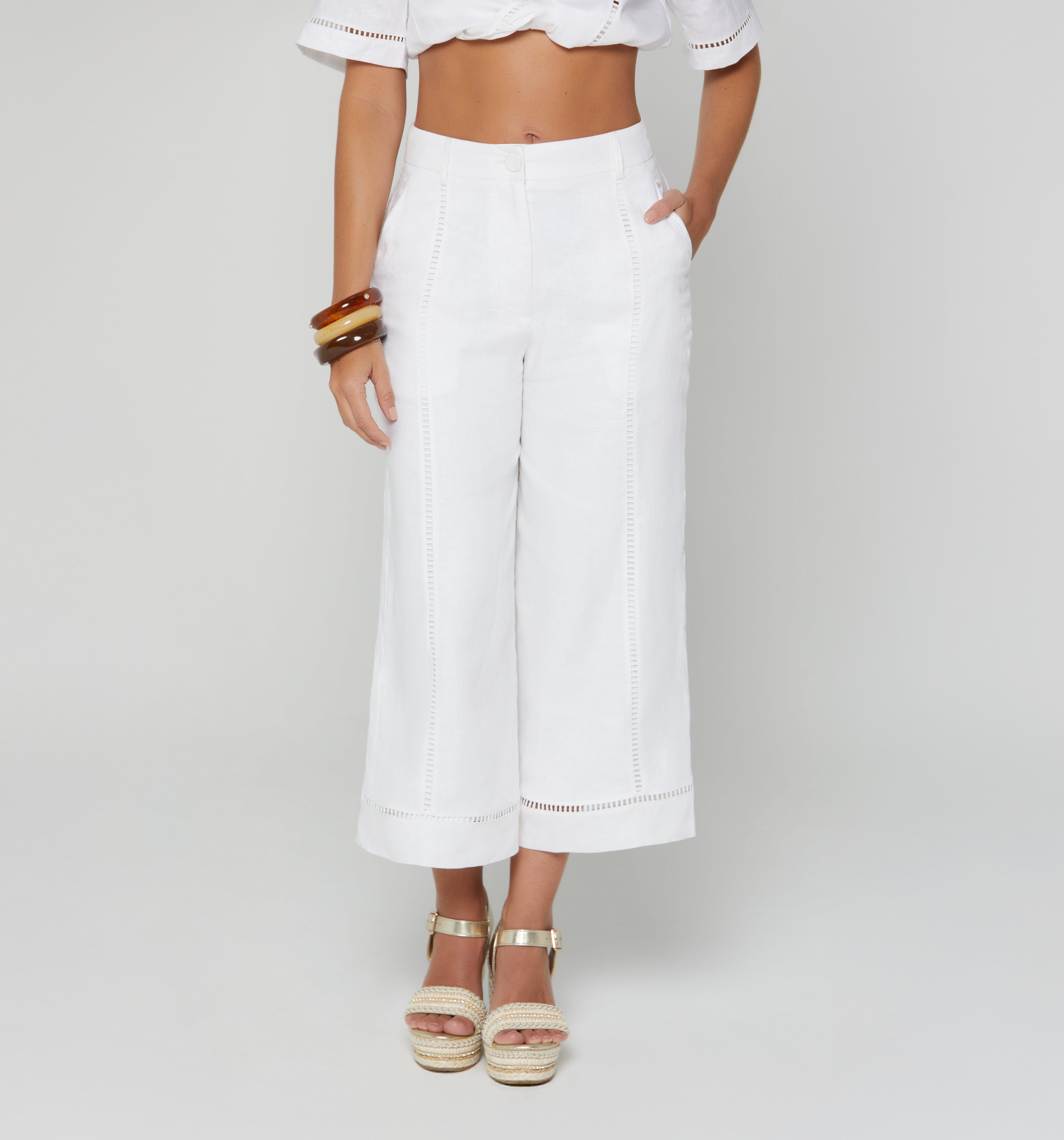 Pantalon Culotte Tiro Alto - Blanco