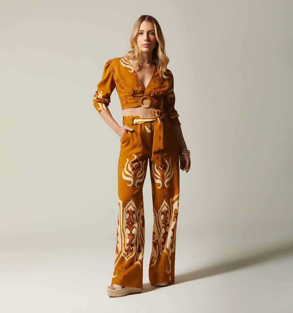 Pantalon Palazo Tiro Alto - Caki
