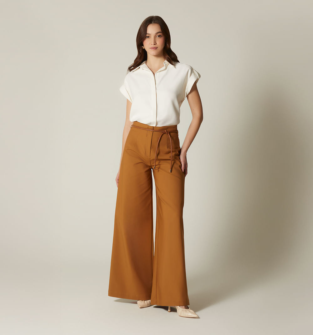 Pantalon Tiro Alto Con Correa - Caki