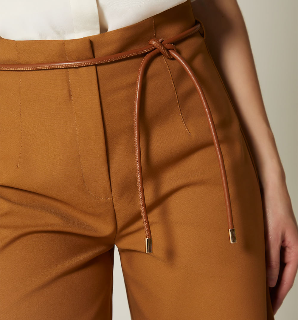 Pantalon Tiro Alto Con Correa - Caki