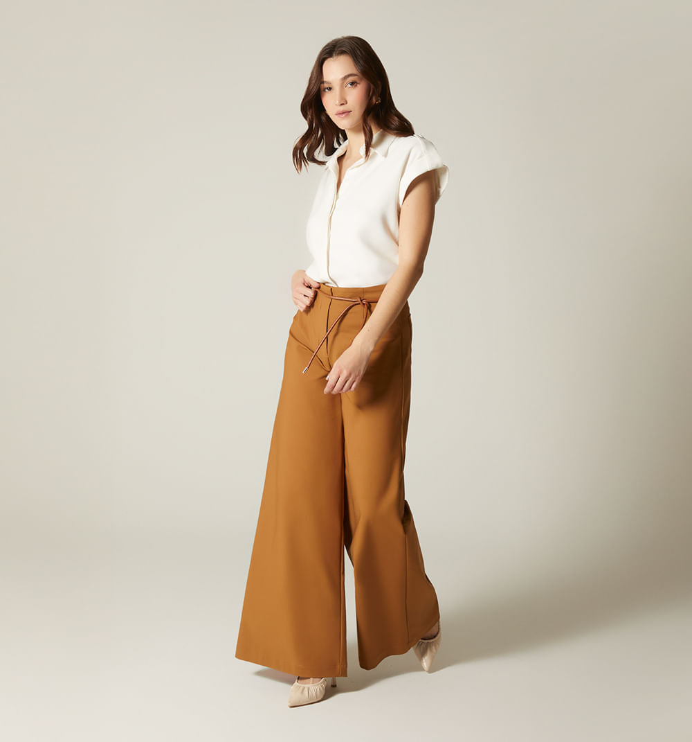 Pantalon Tiro Alto Con Correa - Caki