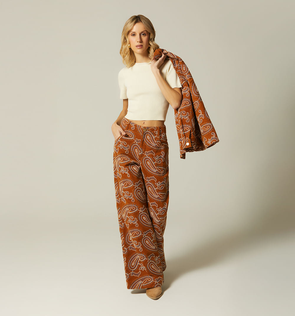 Pantalon Palazo Tiro Alto En Jacquard