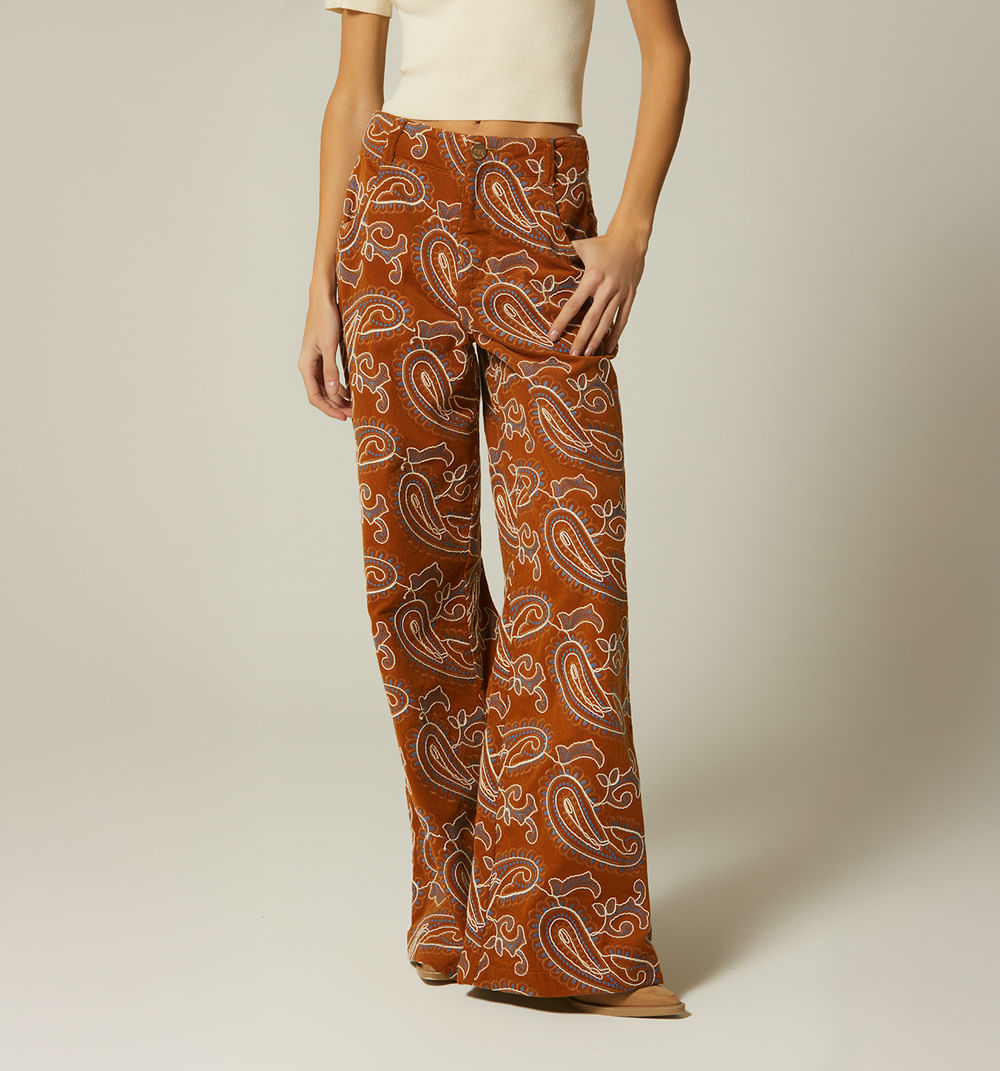 Pantalon Palazo Tiro Alto En Jacquard