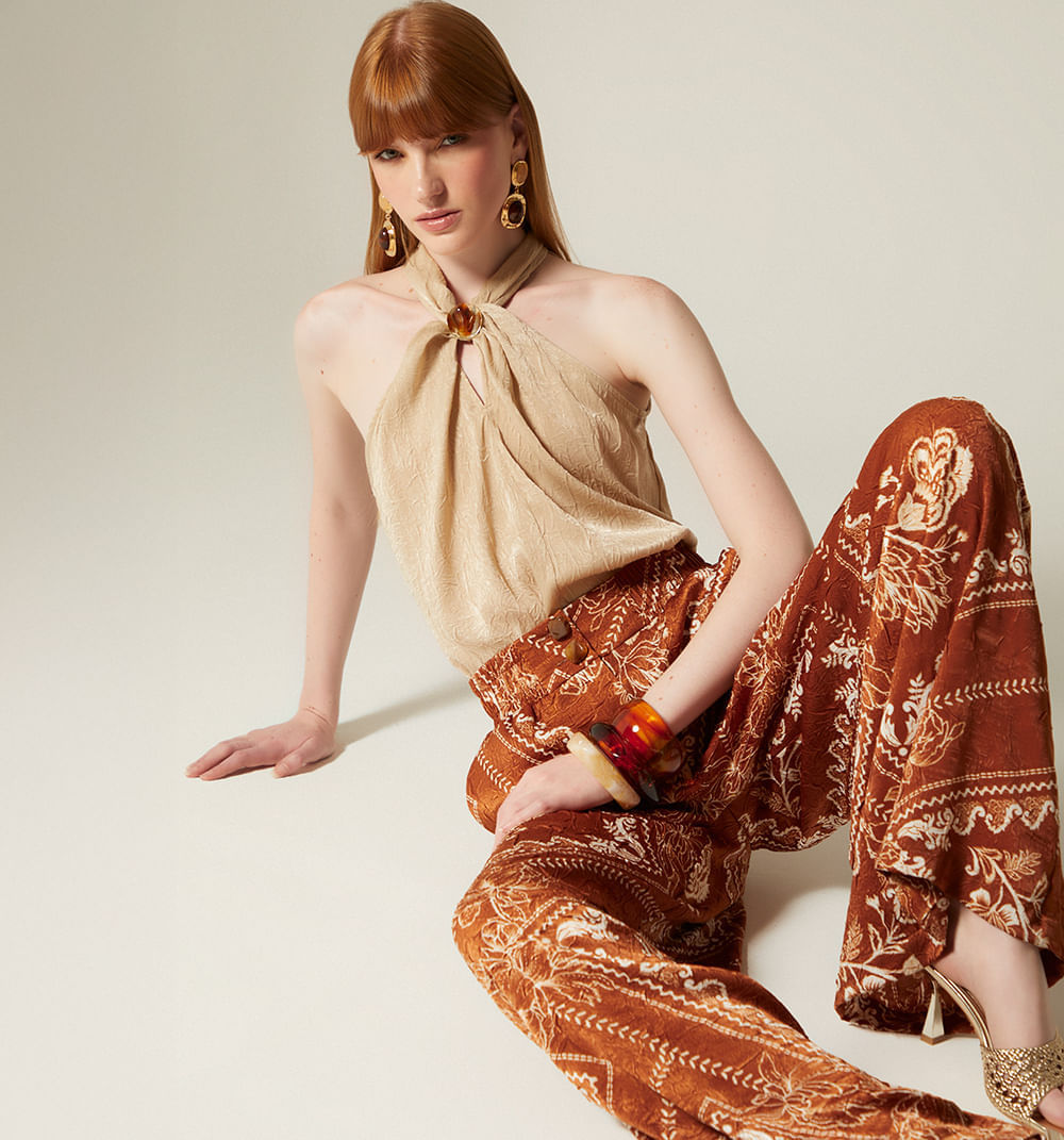 Pantalon Palazzo Pretina Ancha - Multicolor