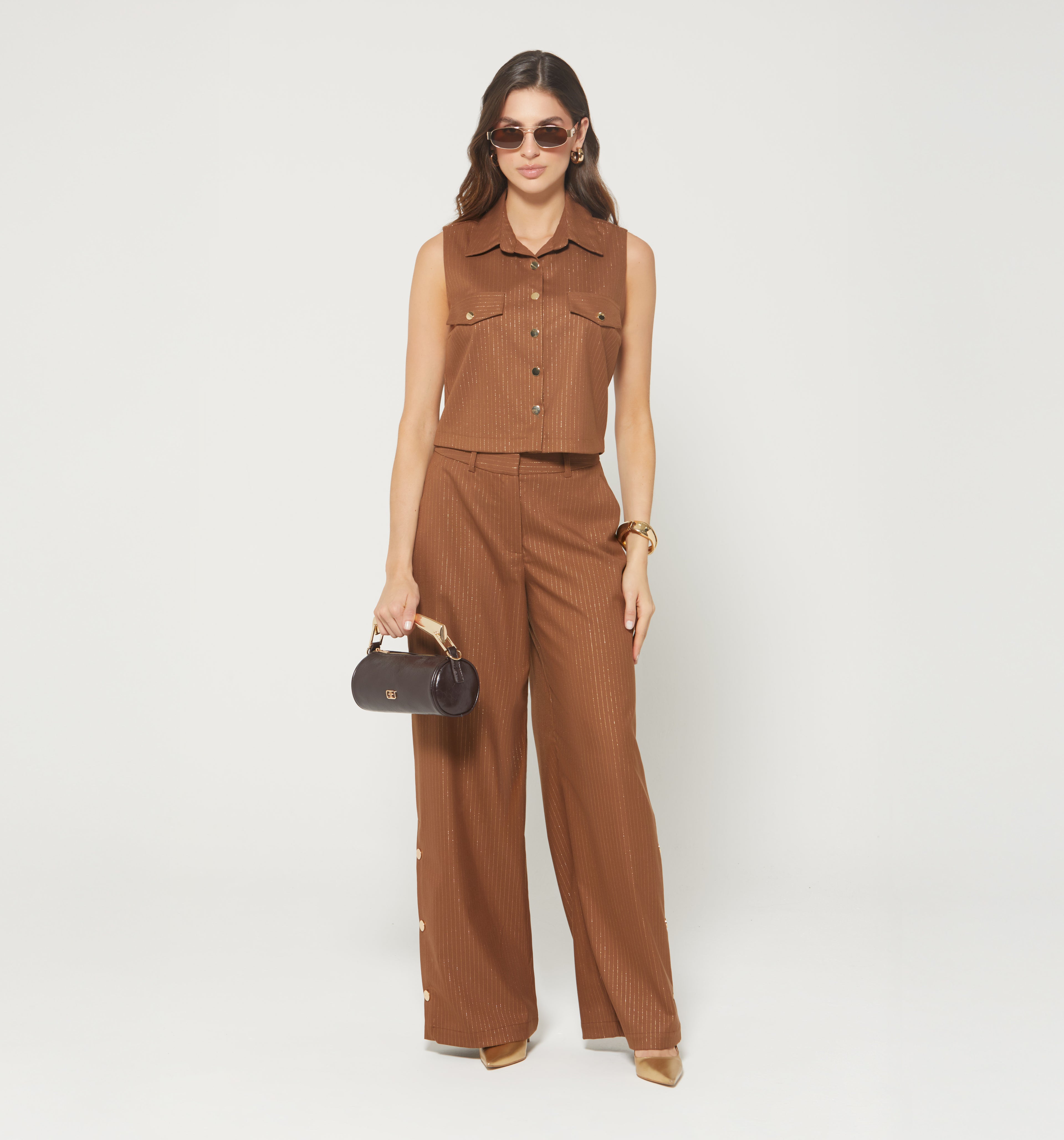 Pantalon Palazzo Con Broches