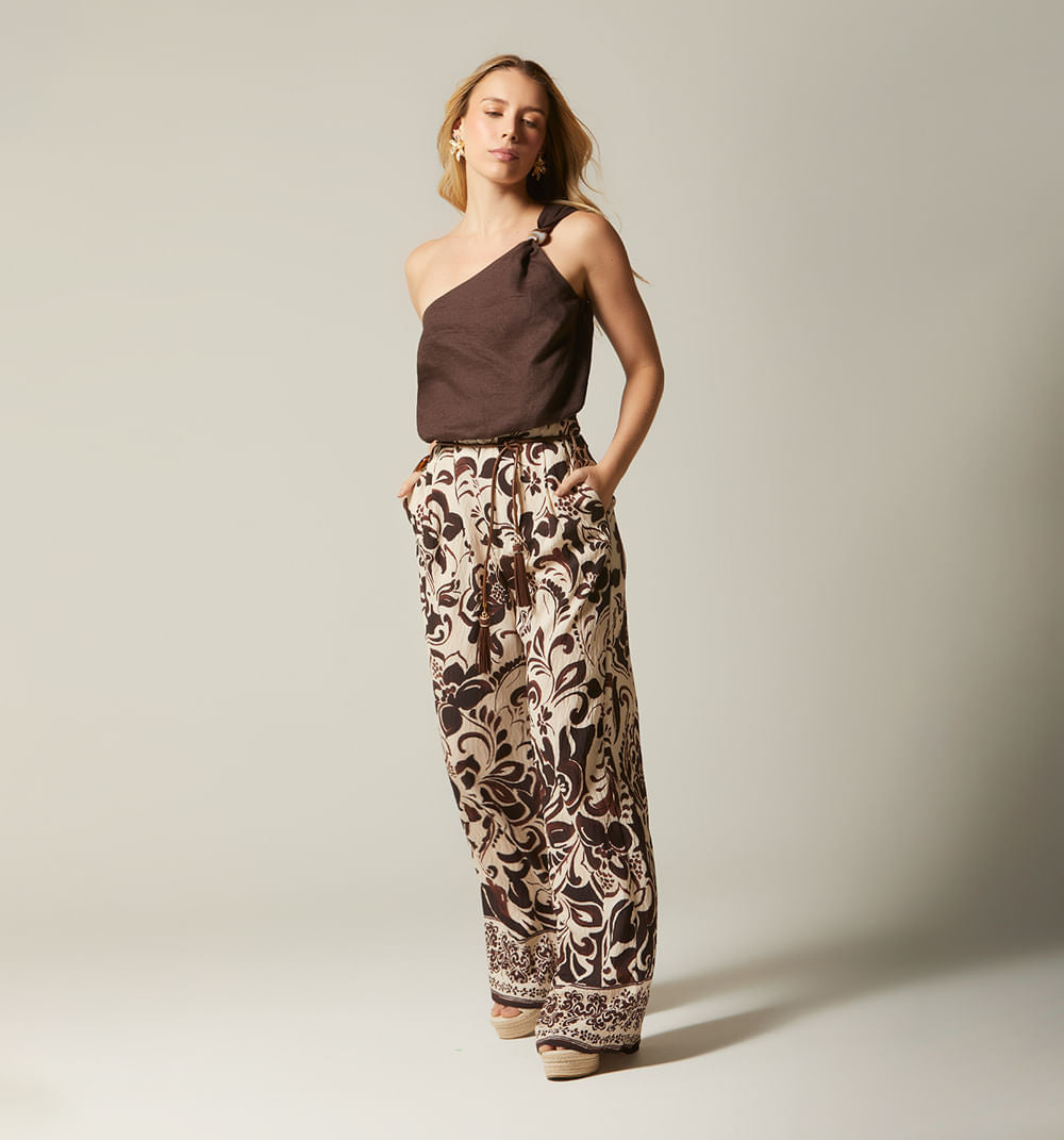 Pantalon Tiro Alto Bota Ancha - Cafe