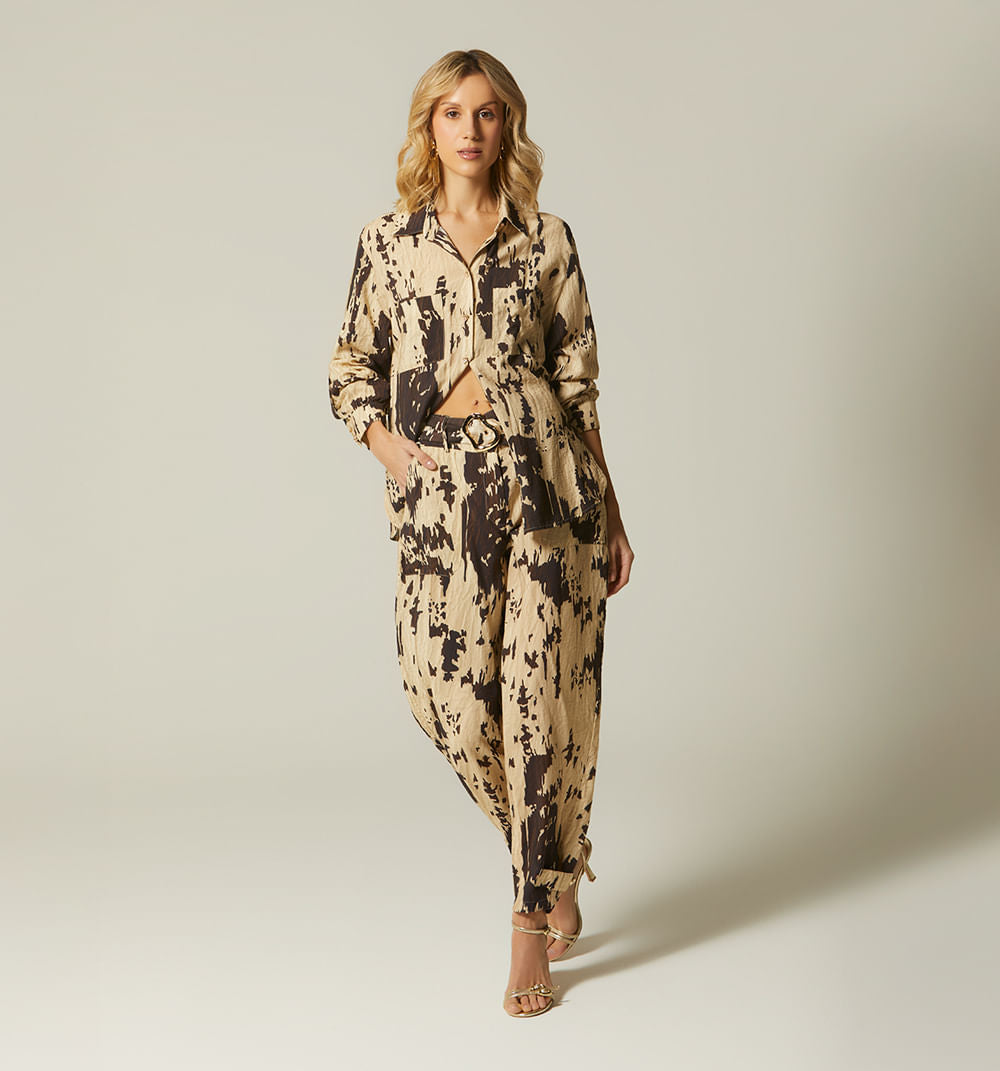 Pantalon Tiro Alto Con Cinturon - Cafe