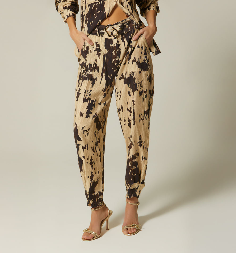 Pantalon Tiro Alto Con Cinturon - Cafe