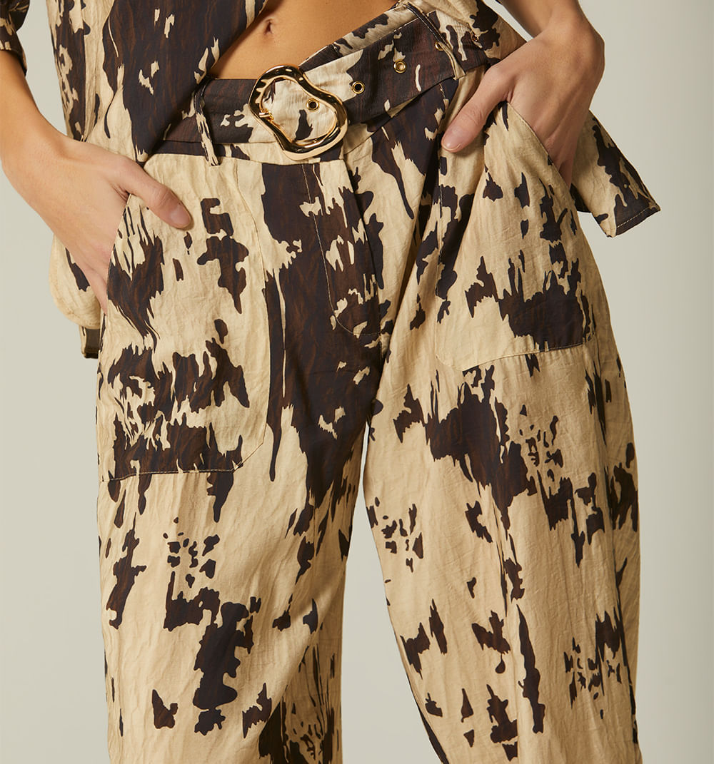 Pantalon Tiro Alto Con Cinturon - Cafe