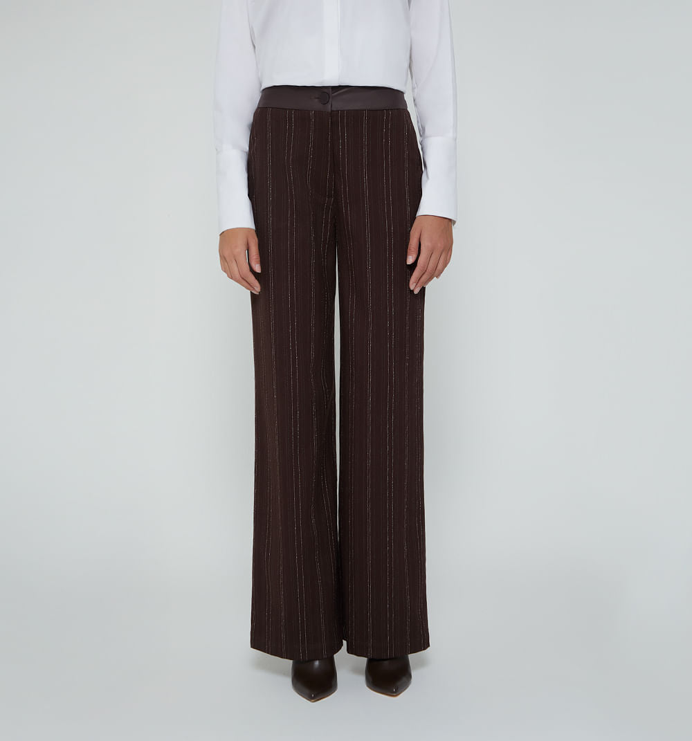 Pantalón Recto Pretina En Pu