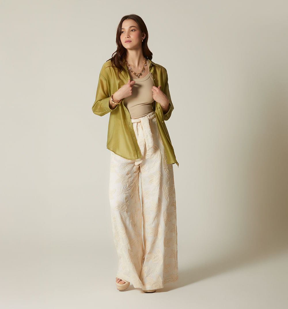 Pantalon Palazzo Tiro Alto - Natural