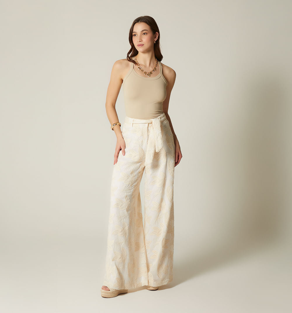 Pantalon Palazzo Tiro Alto - Natural