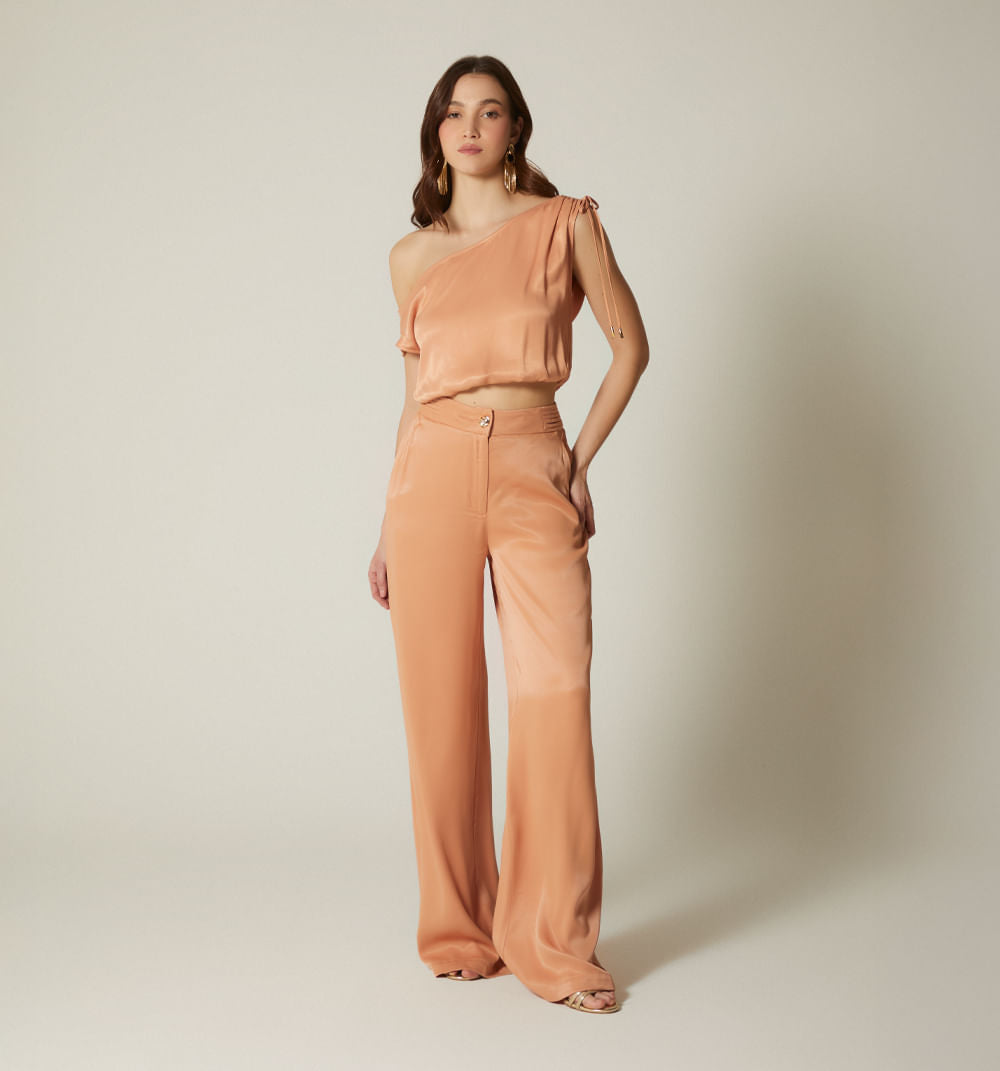 Pantalon Palazzo Tiro Alto - Morado