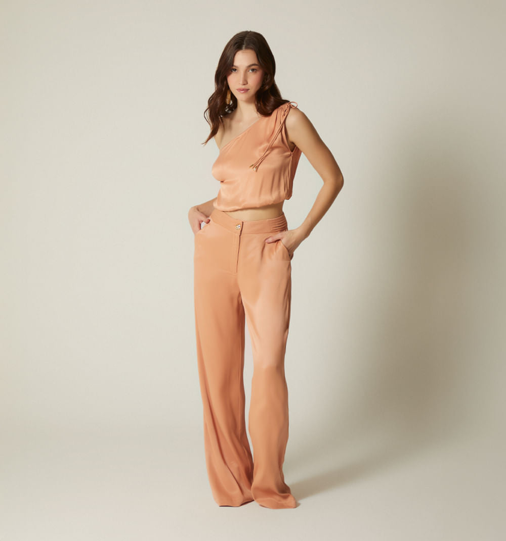 Pantalon Palazzo Tiro Alto - Morado