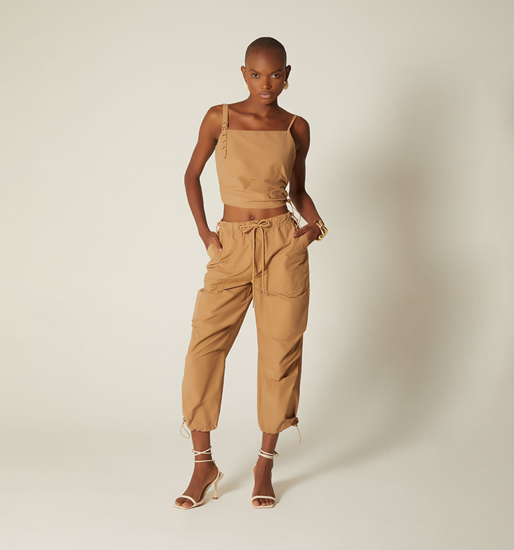 Pantalon Tiro Alto Con Elasticos
