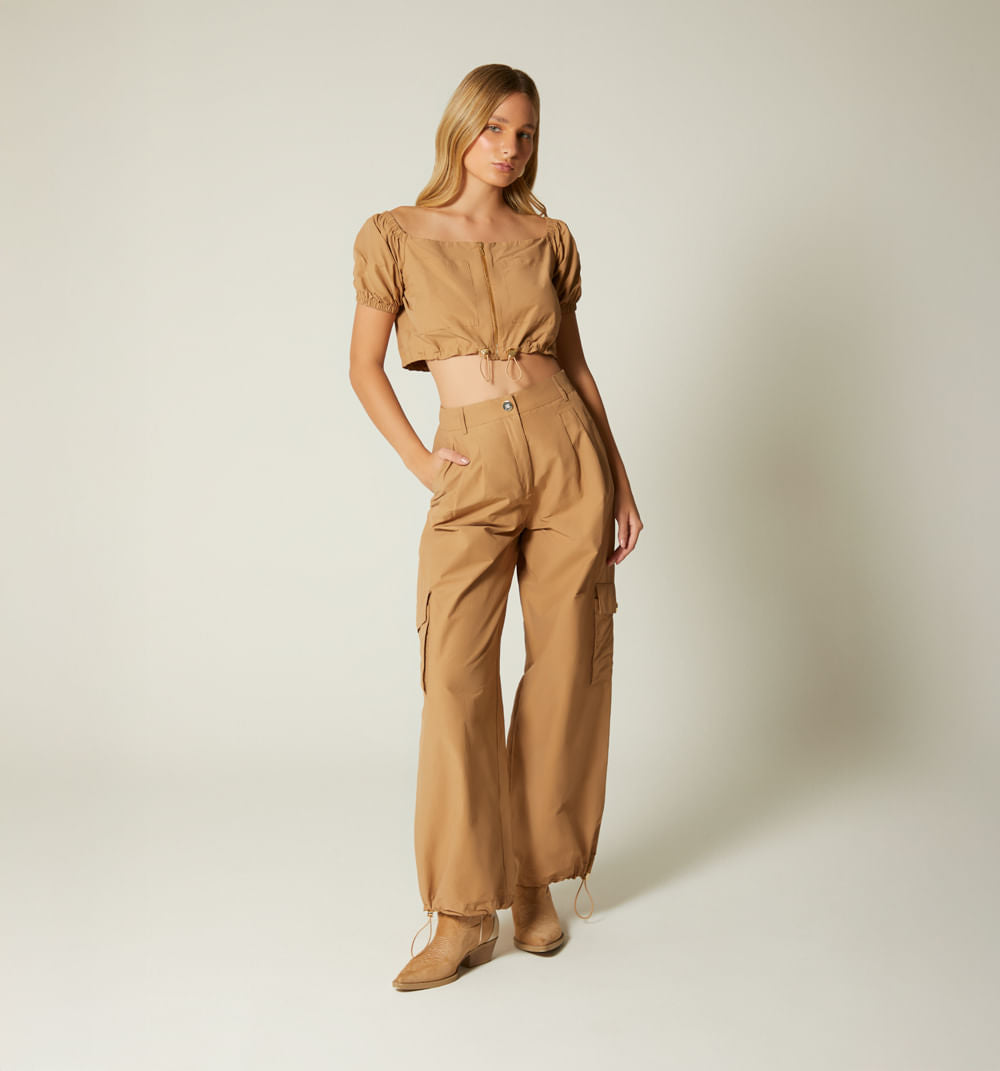 Pantalon Palazo Tiro Alto Con Bolsillos