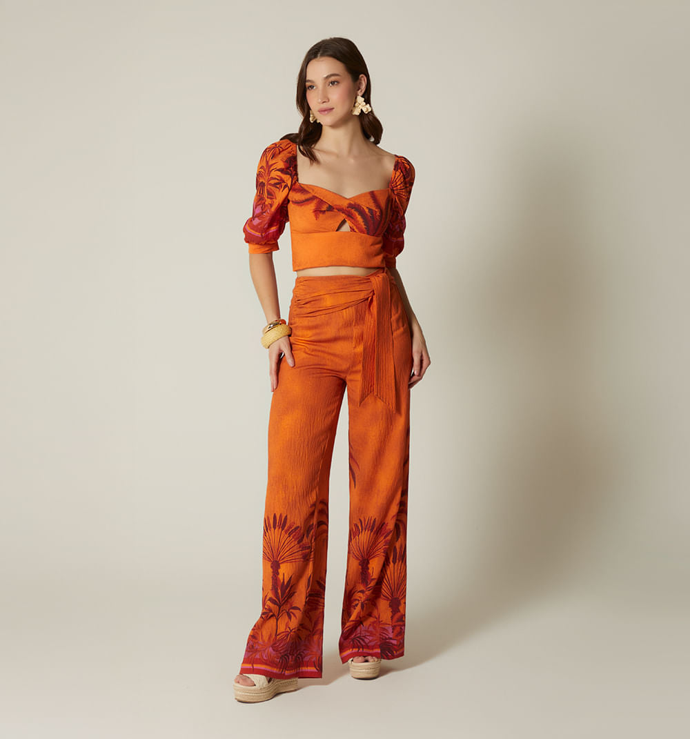 Pantalon Palazzo Tiro Alto - Naranja
