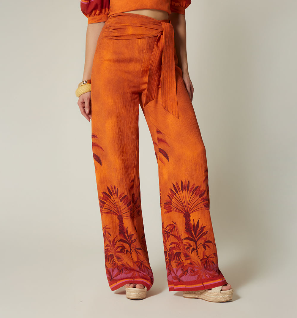 Pantalon Palazzo Tiro Alto - Naranja