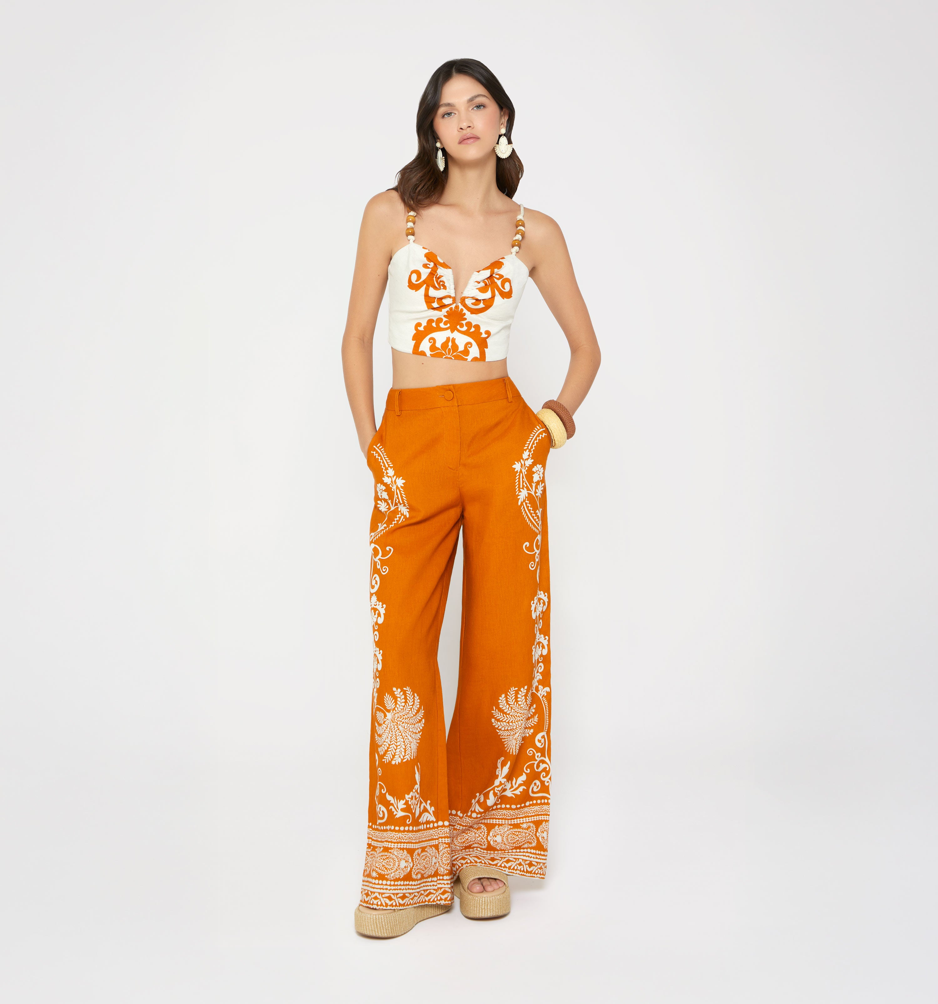 Pantalon Palazo Tiro Alto - Naranja