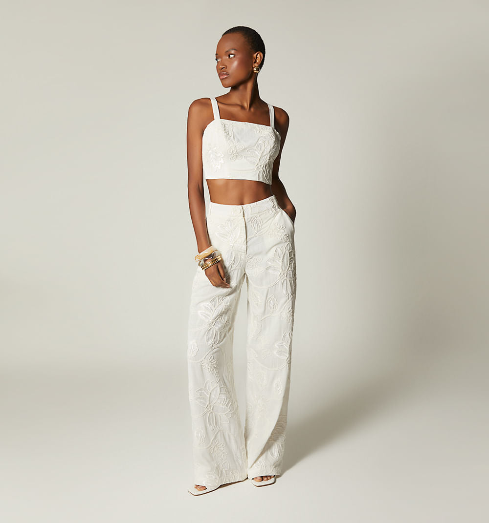 Pantalon Palazo Tiro Alto - Natural