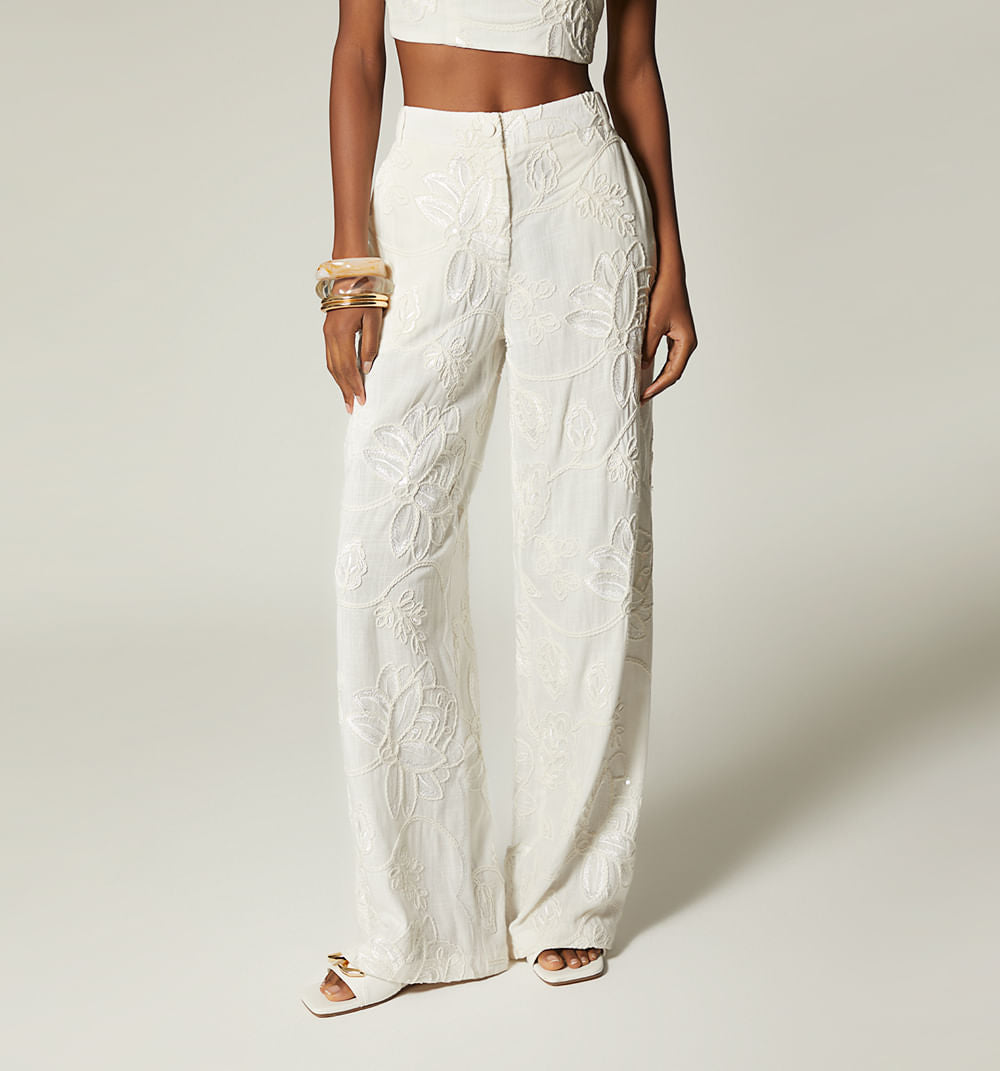 Pantalon Palazo Tiro Alto - Natural