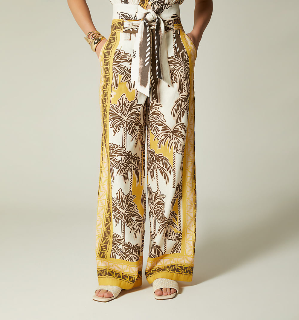 Pantalon Palazo Tiro Alto Con Cordon