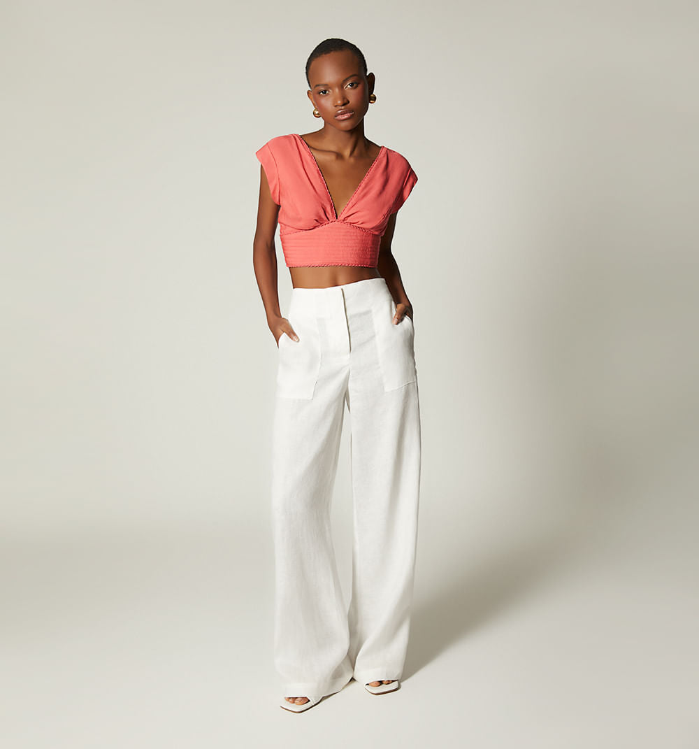 Pantalon Palazo Tiro Alto - Natural