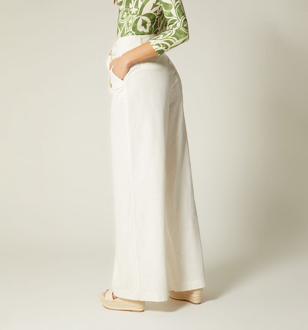 Pantalon Tiro Alto Con Cinturon - Natural