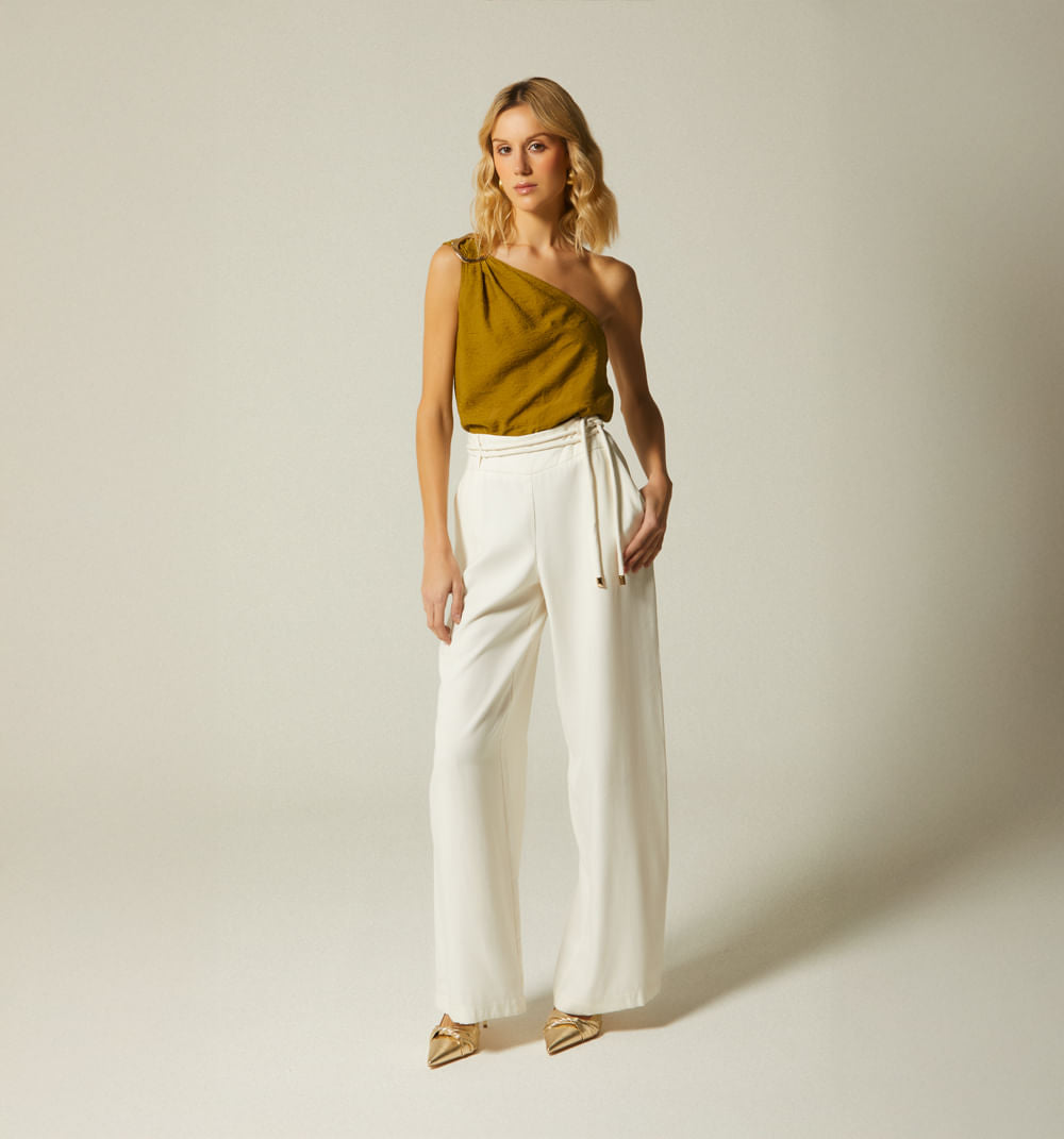 Pantalon Palazo Tiro Alto Con Tira Doble