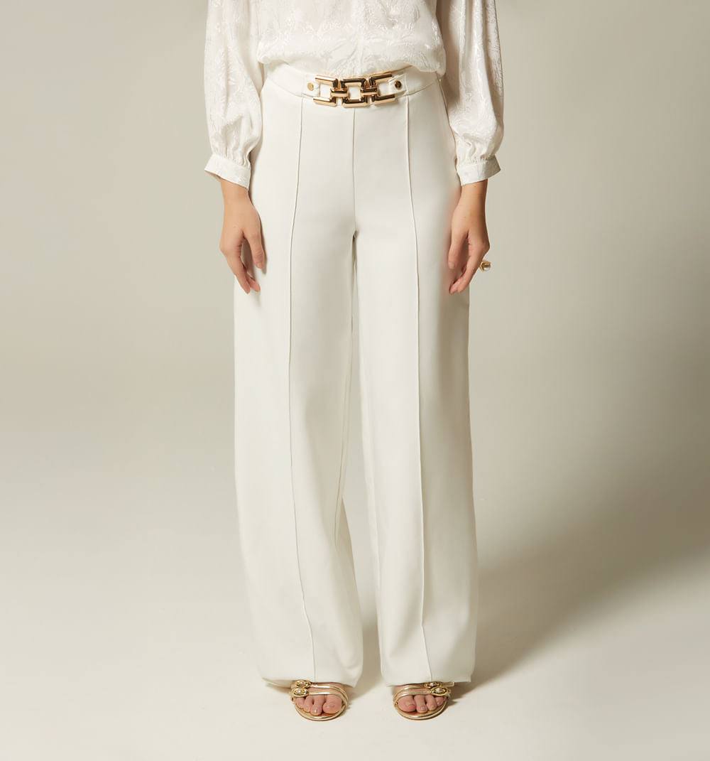 Pantalon Palazo Tiro Alto Con Herraje