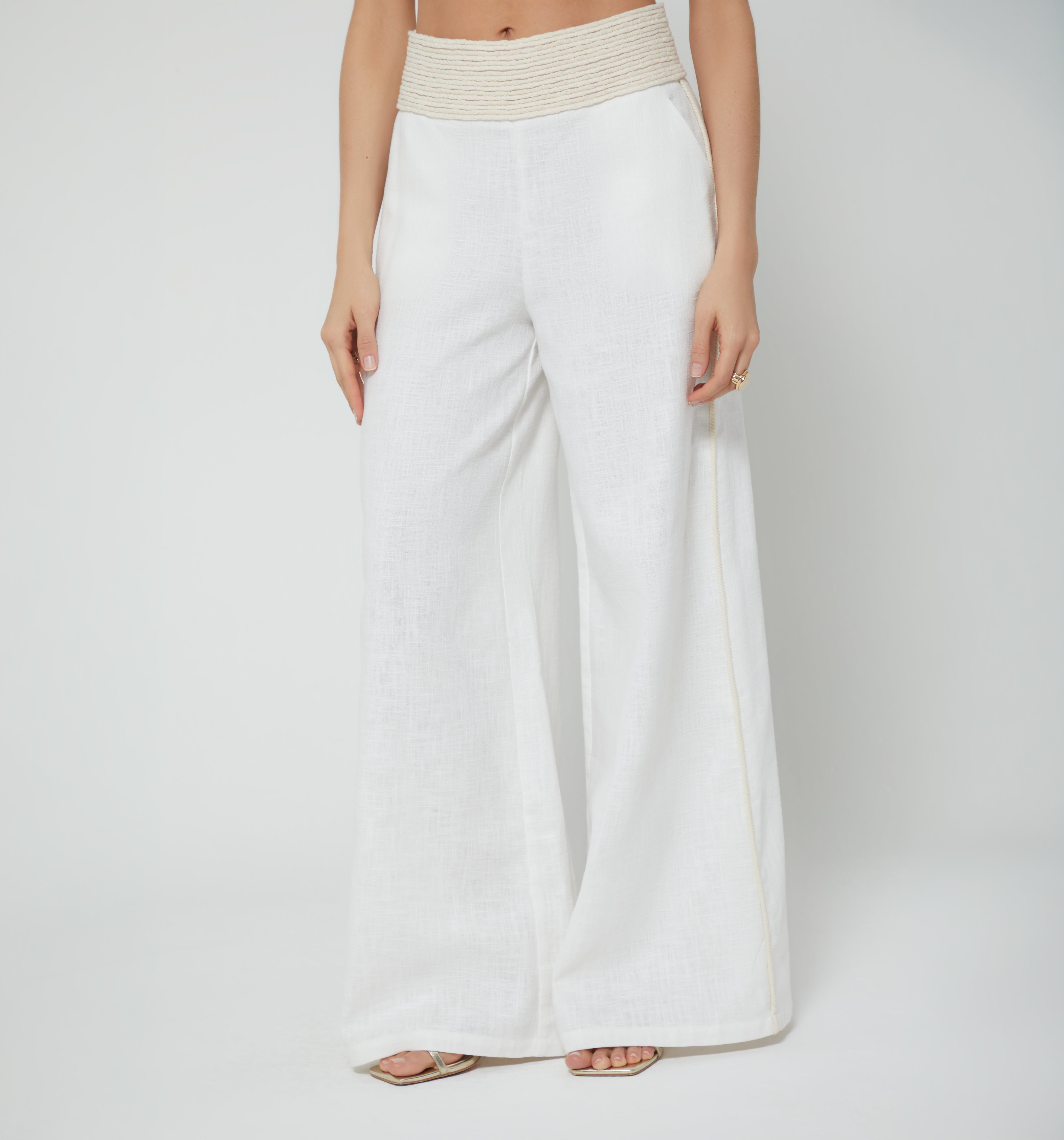 Pantalon Palazo Con Pretina Embellecida