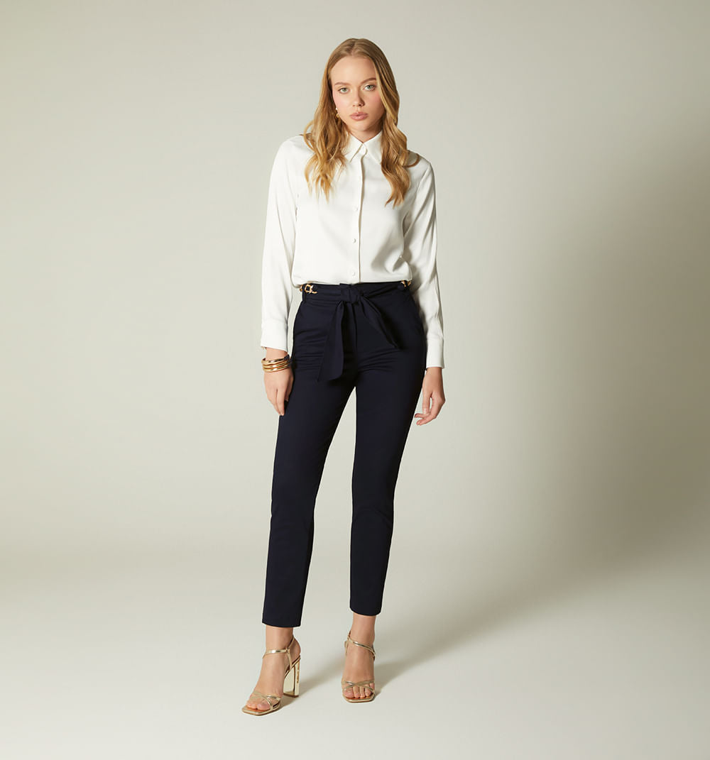 Short Tiro Alto Con Correa - Azul