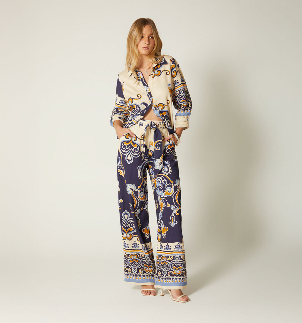 Pantalon Palazo Tiro Alto - Azul