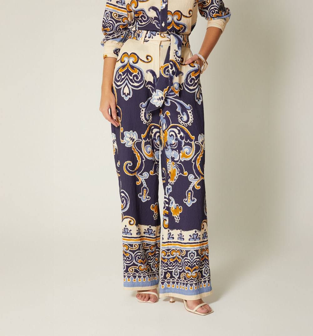Pantalon Palazo Tiro Alto - Azul