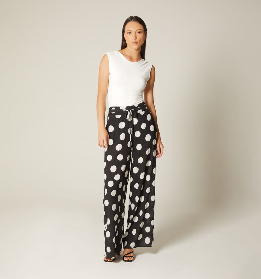 Pantalón Palazo Pretina Ruchada - Negro