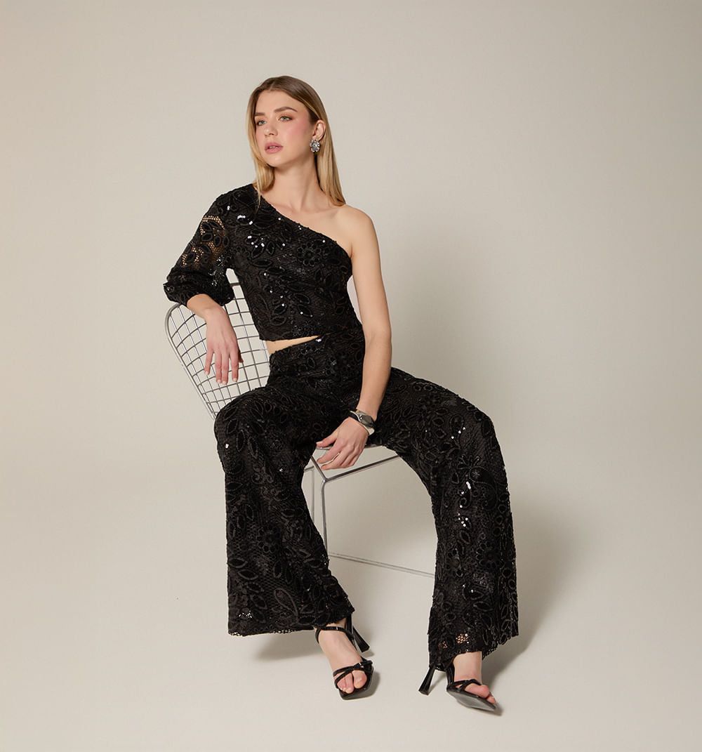Pantalón De Encaje Y Lentejuelas