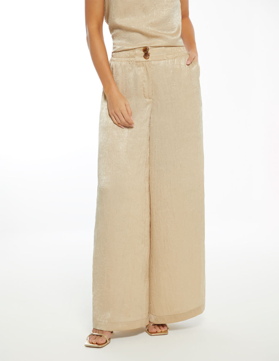 Pantalon Palazzo Pretina Ancha - Nuevo Beige