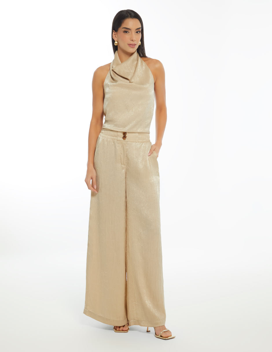Pantalon Palazzo Pretina Ancha - Nuevo Beige