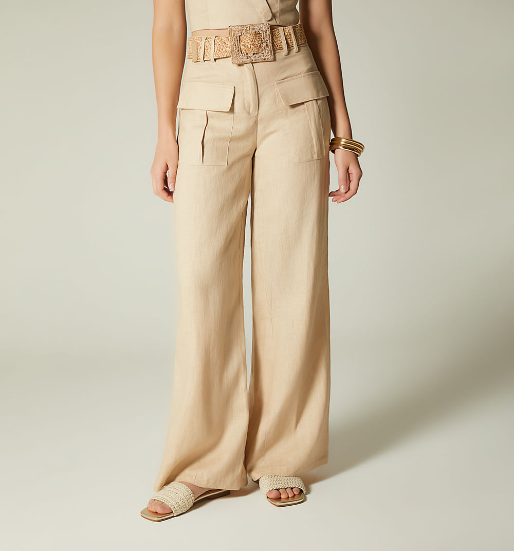 Pantalon Palazo Tiro Alto Bolsillo Con T