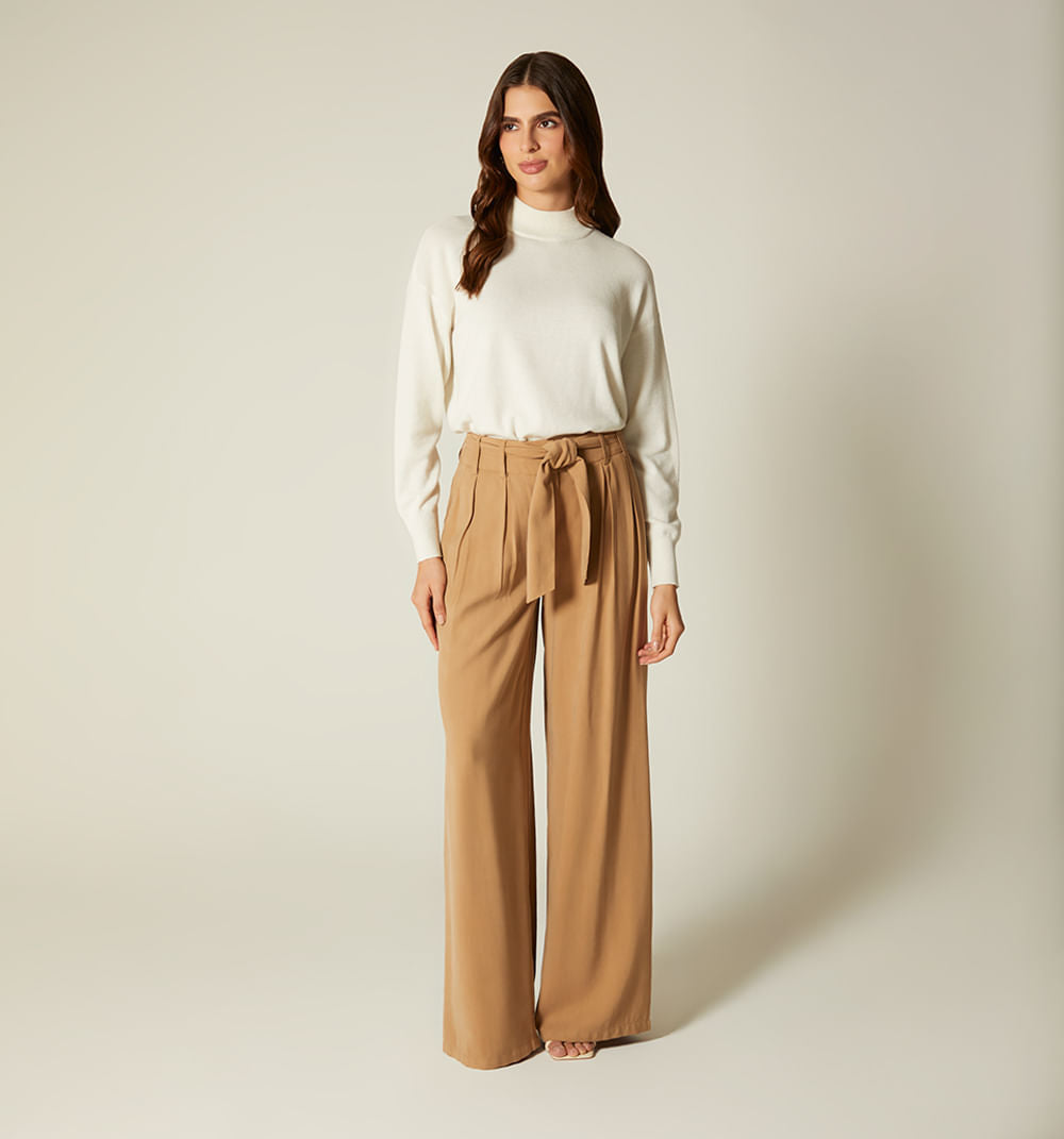 Pantalon Tiro Alto Bota Ancha - Nuevo Beige