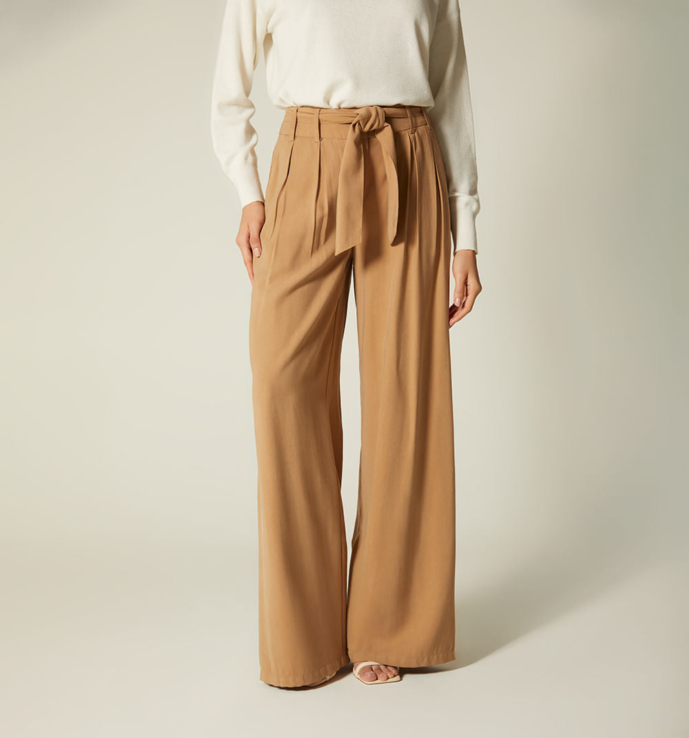 Pantalon Tiro Alto Bota Ancha - Nuevo Beige