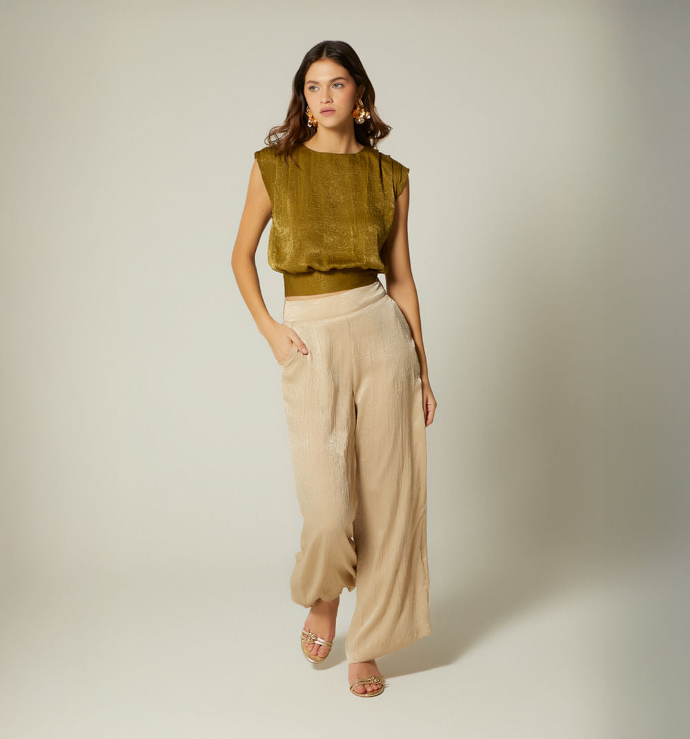 Pantalon Palazo Tiro Alto - Nuevo Beige