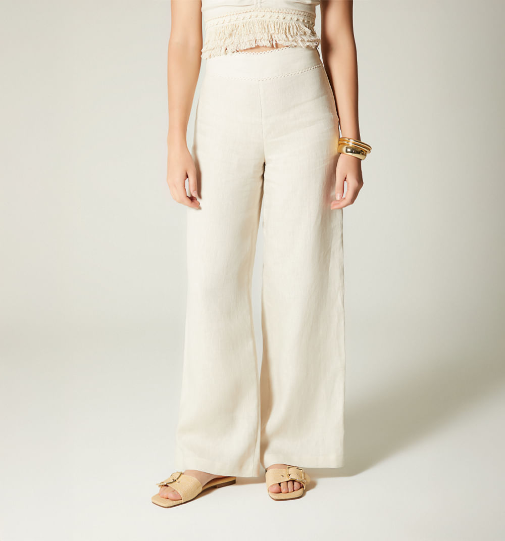 Pantalon Tiro Super Alto Con Detalle En