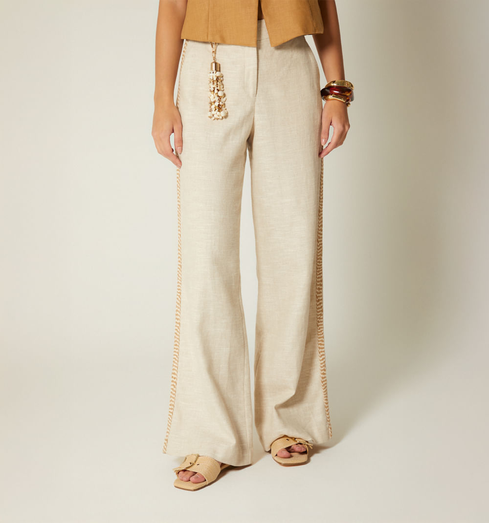 Pantalon Tiro Alto Con Insumo - Beige