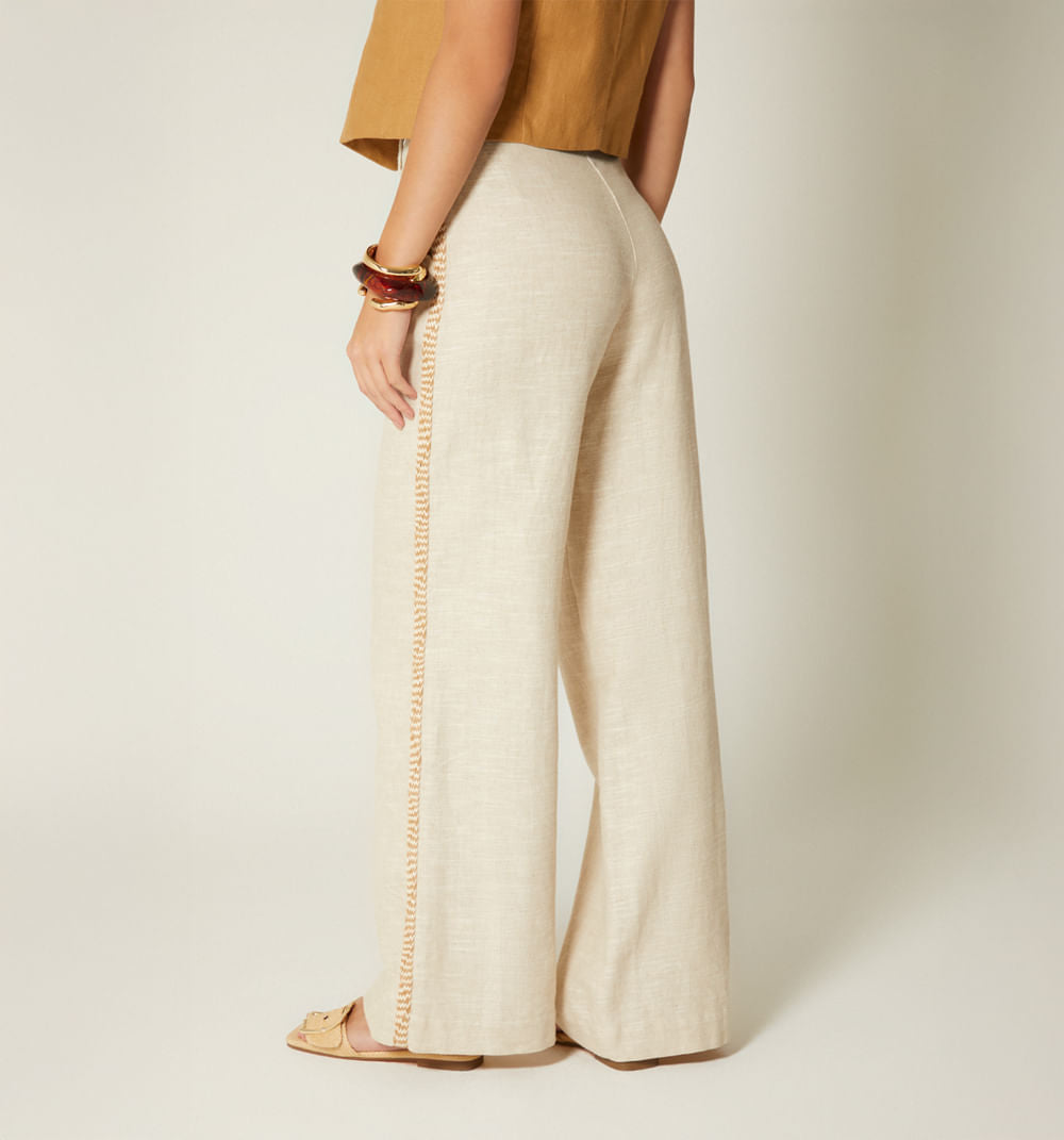 Pantalon Tiro Alto Con Insumo - Beige