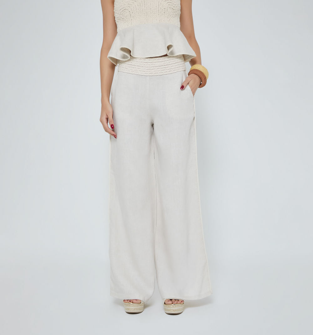 Pantalon Palazo Con Pretina Embellecida