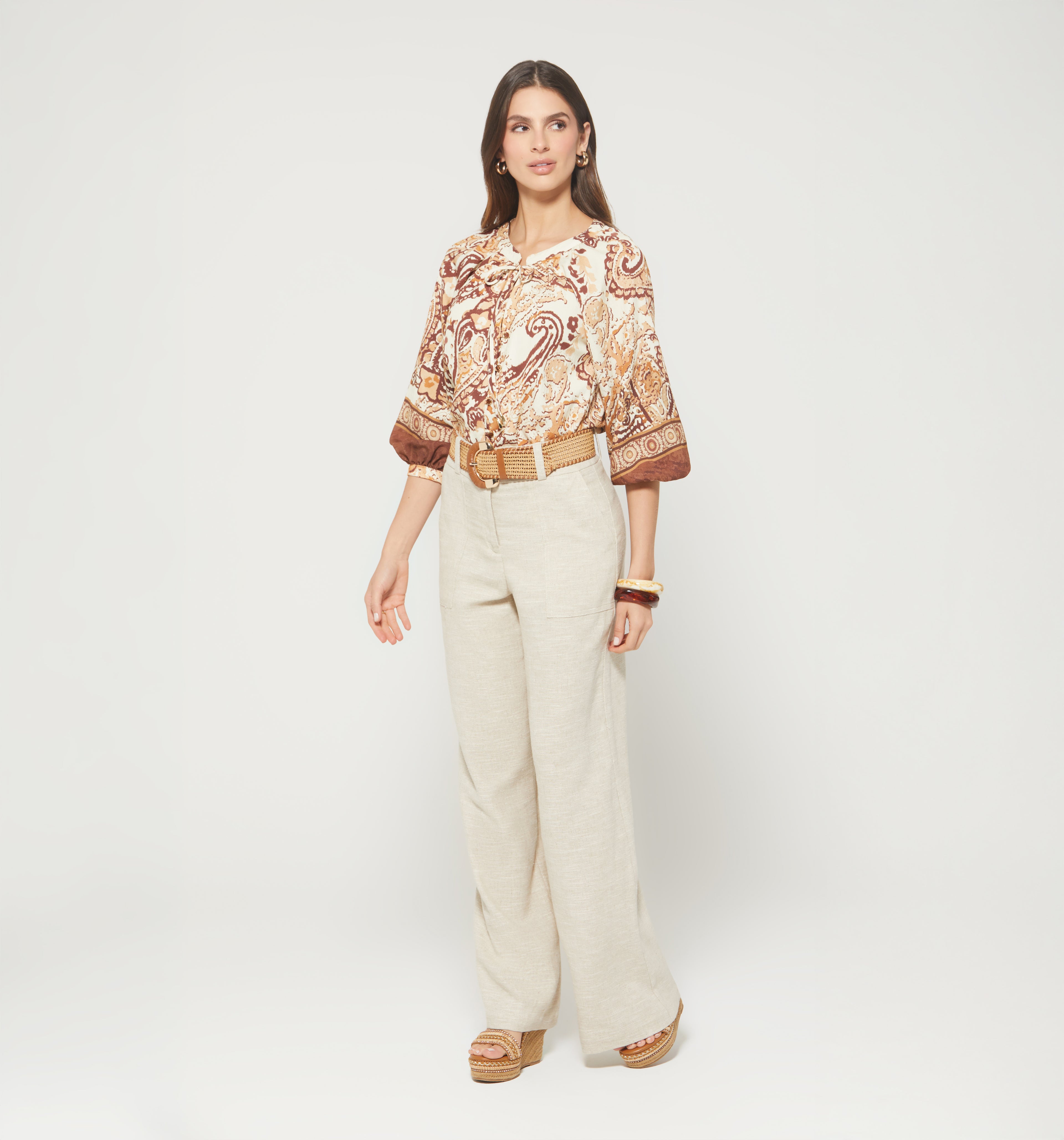 Pantalon Tiro Alto Con Insumo - Beige