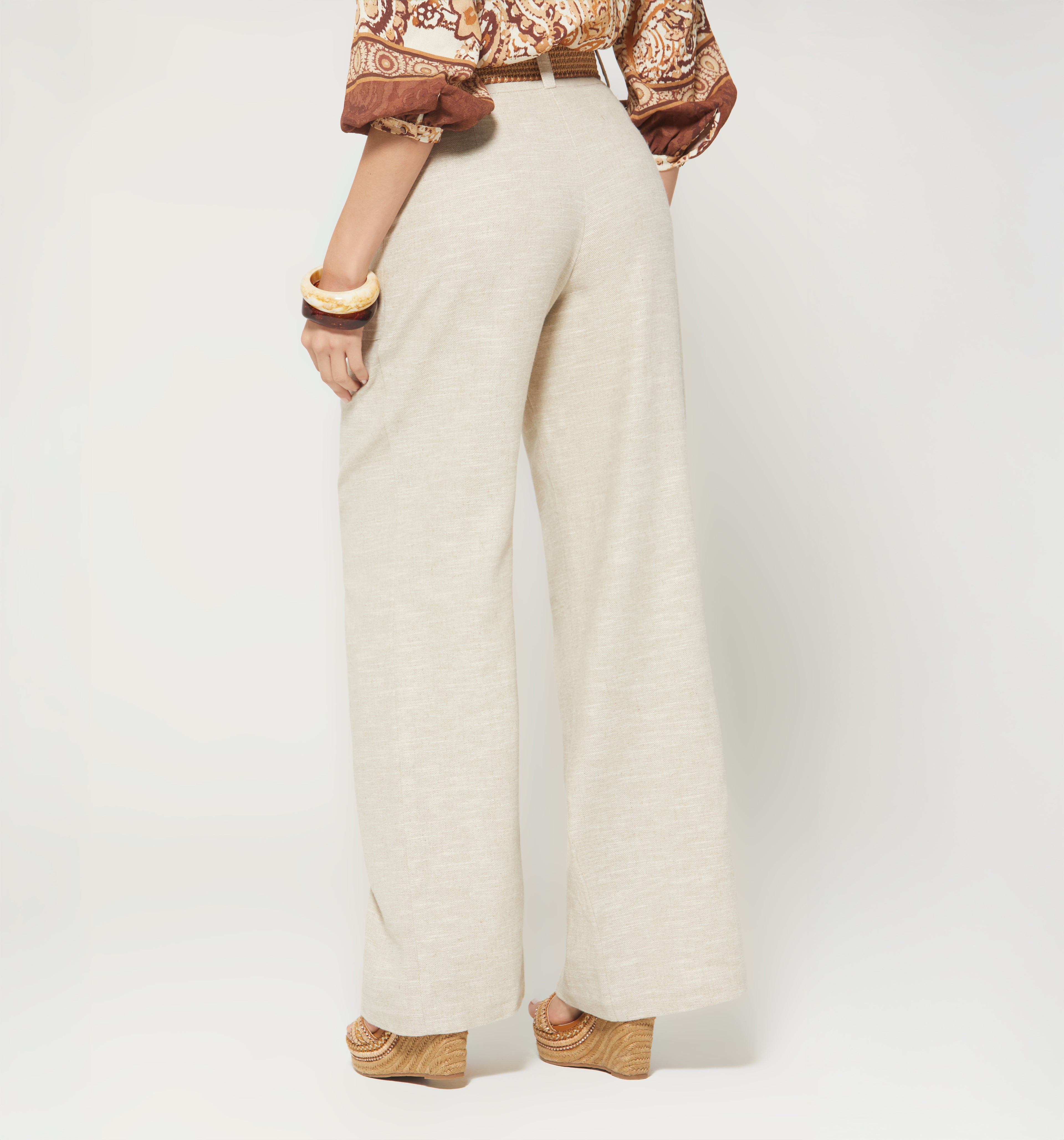 Pantalon Tiro Alto Con Insumo - Beige