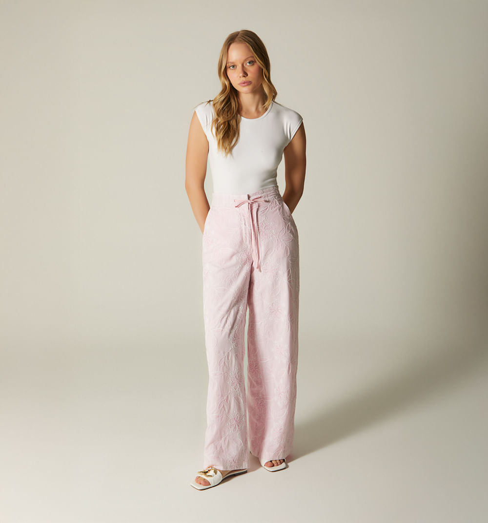 Pantalon Palazzo Tiro Alto - Rosado